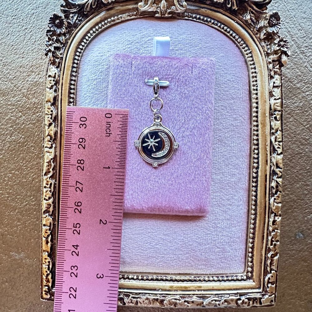 Star & Moon Stainless Steel Celestial Charm With Micro Crystals & Lobster Clasp - Picture 4 of 13